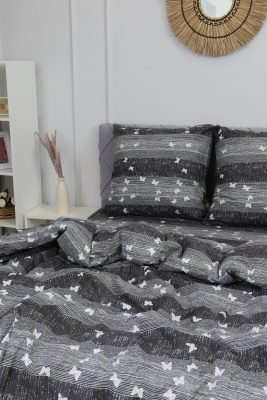Пододеяльник поплин Бабочки-компаньон черно-серый