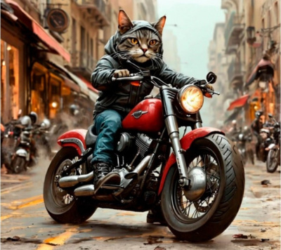 Декоративная атласная наволочка "Кот байкер" 45х45см интерьерная